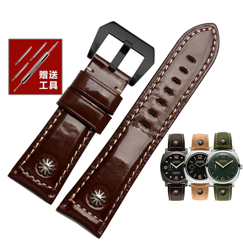 22mm 24MM 26mm Bracelet For Panerai Watchband High-quality Leather PAM111 With rivet Vintage cowhide Men Diesel Soft Watch Strap