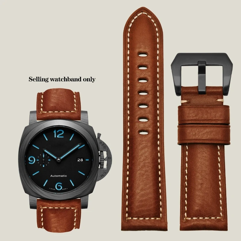 Thickened Italian Watchband For Panerai PAM111 PA441 PAM01661 Lumino Casio PRG-650 Leather Strap Vintage Watchband Bracelet 26mm