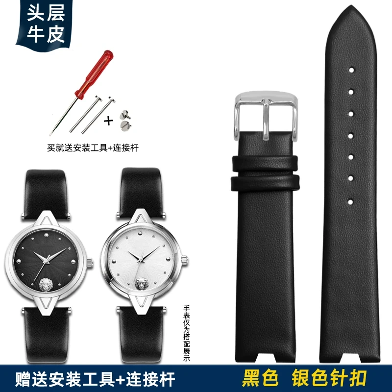 For Versace Cowhide Watch strap SCI080016/SCI070016 Women's Fashion V-notch Cow Leather Watch band White 18MM Ladies' Bracelet