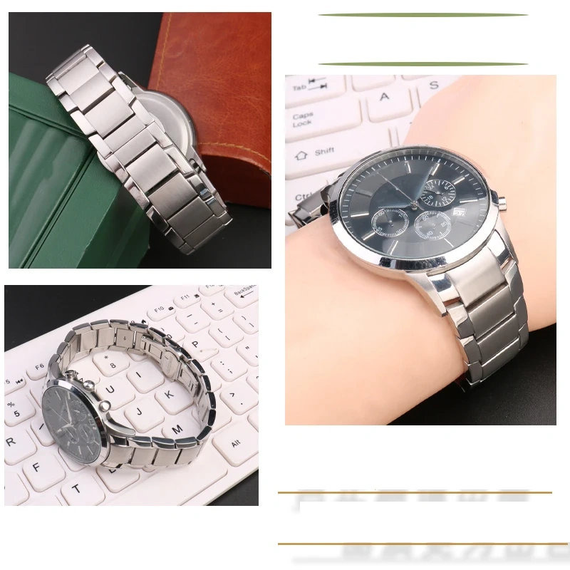 22mm Stainless Steel Watch Strap For Armani AR2452 AR2453 AR2448 Watchband Butterfly Buckle Fine steel Bracelet Wristband Gold