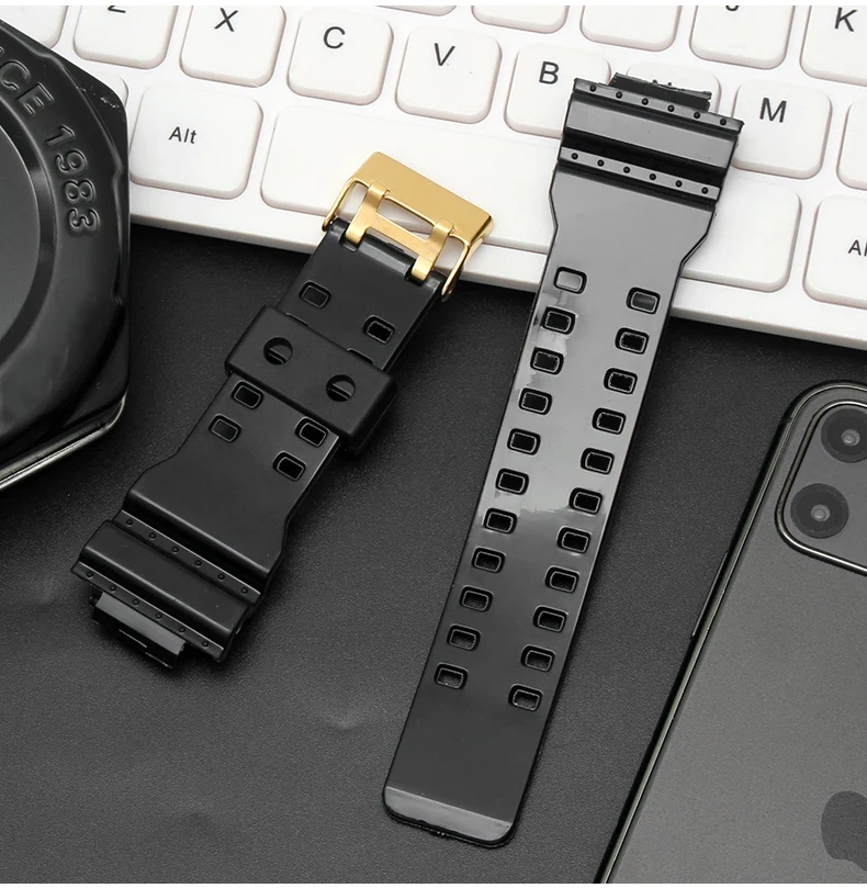 For Casio Watch strap GA100/110 GD120 GA-100 Black Gold Silicone Resin Matt gloss Watchband G-SHOCK Men's And Women Accessories