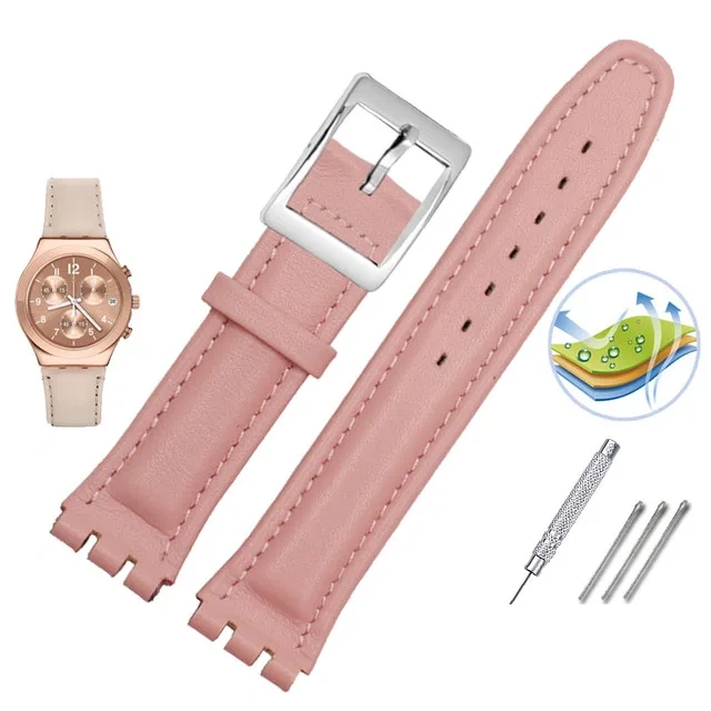 Genuine Leather Watchband For Swatch watch band 17mm 19mm Cowhide Watch Strap Red Black Bracelet Women and Men Watch accessorie