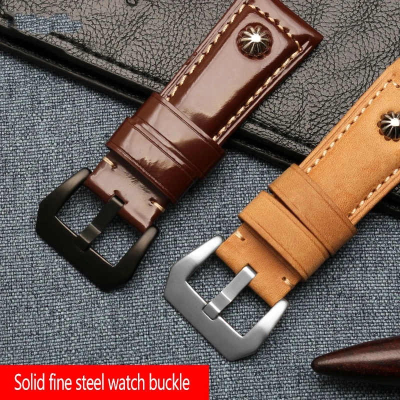 22mm 24MM 26mm Bracelet For Panerai Watchband High-quality Leather PAM111 With rivet Vintage cowhide Men Diesel Soft Watch Strap