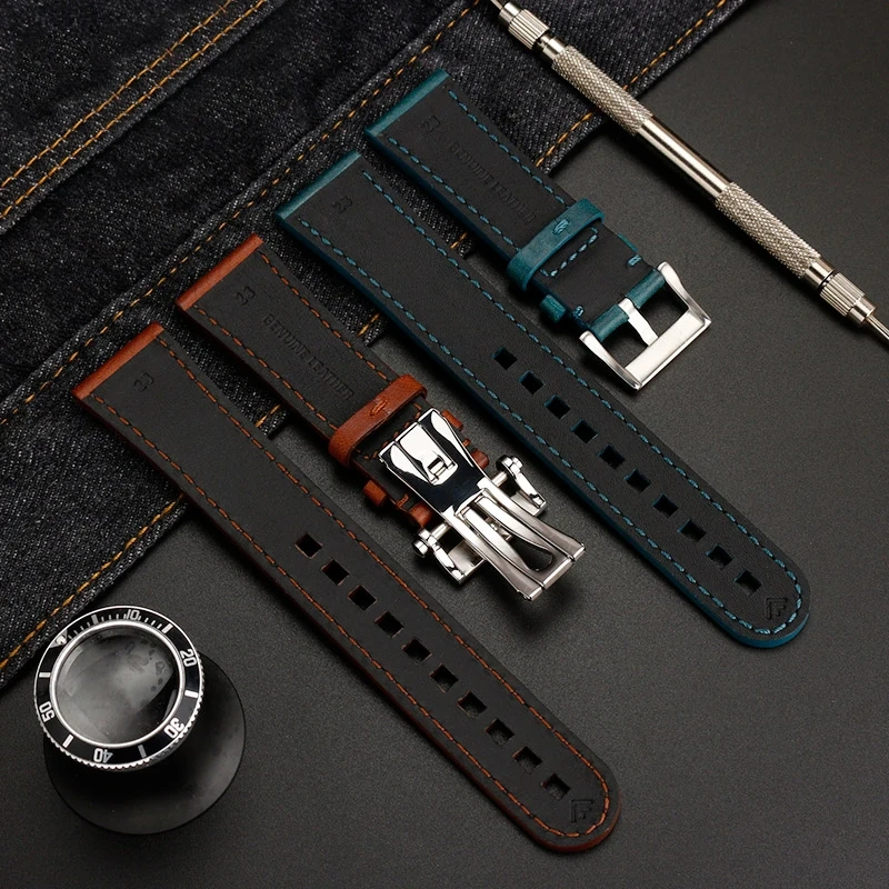 For Blancpain Fifth Fathoms 5000 Genuine leather Watch Strap 5100 Italian cowhide watch band butterfly buckle 23mm Men Bracelet