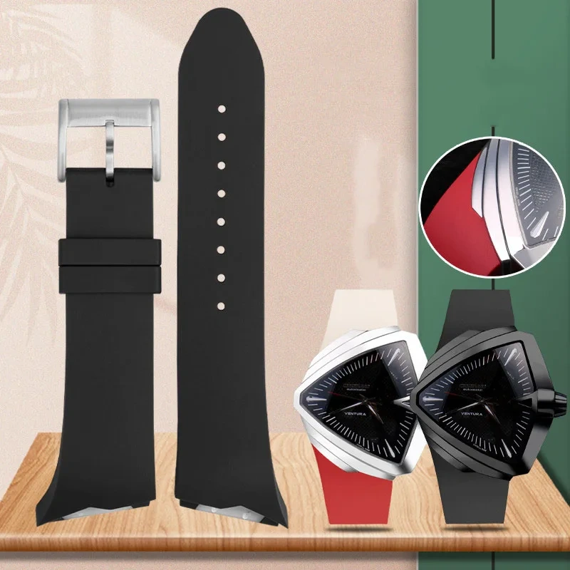 For Hamilton H24655331 H24615331 VENTURA Waterproof Silicone Watch Strap Inclined Rubber Black Men's Watchband 25mm Bracelet