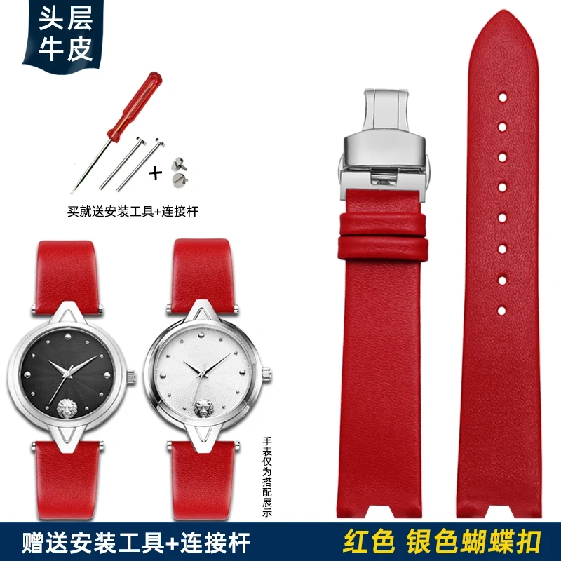 For Versace Cowhide Watch strap SCI080016/SCI070016 Women's Fashion V-notch Cow Leather Watch band White 18MM Ladies' Bracelet