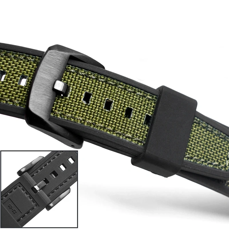 men's band For Timex Citizen AW5005 IWC Seiko Longines green nylon Rubber watchband leather cowhide silicone bottom watch strap