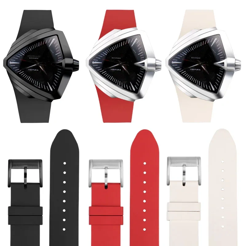 For Hamilton H24655331 H24615331 VENTURA Waterproof Silicone Watch Strap Inclined Rubber Black Men's Watchband 25mm Bracelet
