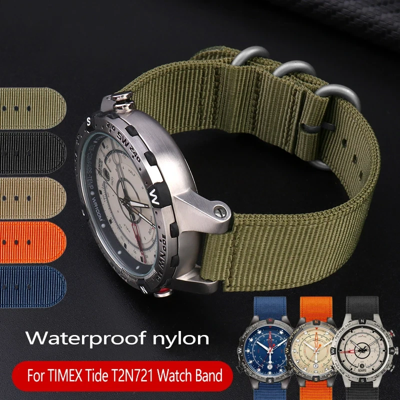 For TIMEX Tide Canvas Convex Strap Male Compass Bracelet T2N721 T2N720 TW2T76500 TW2T76300 Nylon Watchband 24*16MM Wristband
