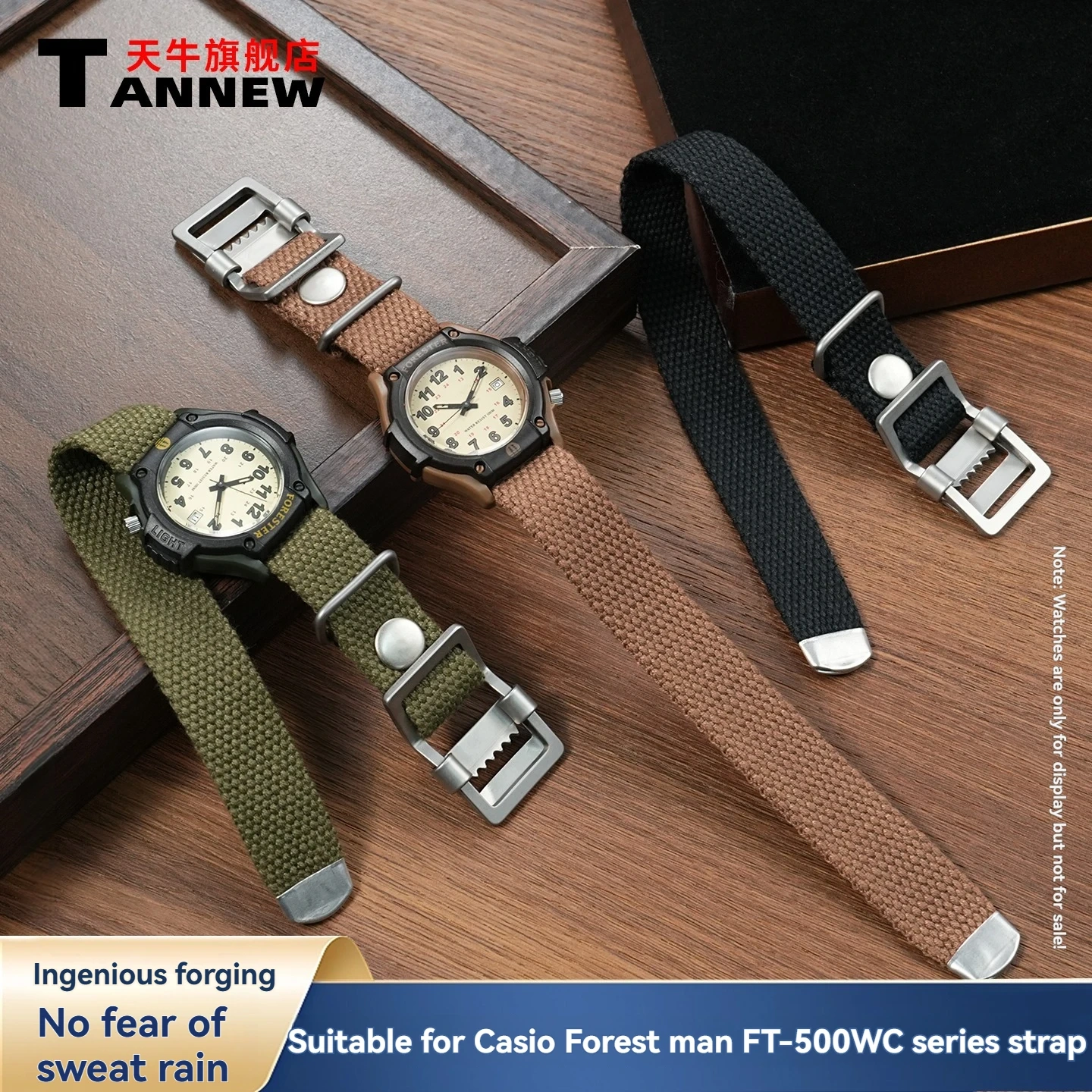 19mm One-Piece Nylon Canvas watch Strap For Casio Forester FT500WC FT-500WC Breathable Sweatproof Sport Watch Band for Men