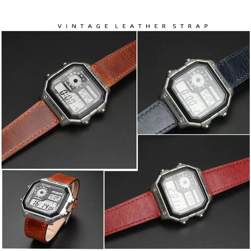 1200 Cow leather Strap 18mm For Casio AE-1200WH/1300/1000/A159W-N1 A158W/A168/f91w/ AQ-230 LA-680 Cowhide Watchband Men Bracelet