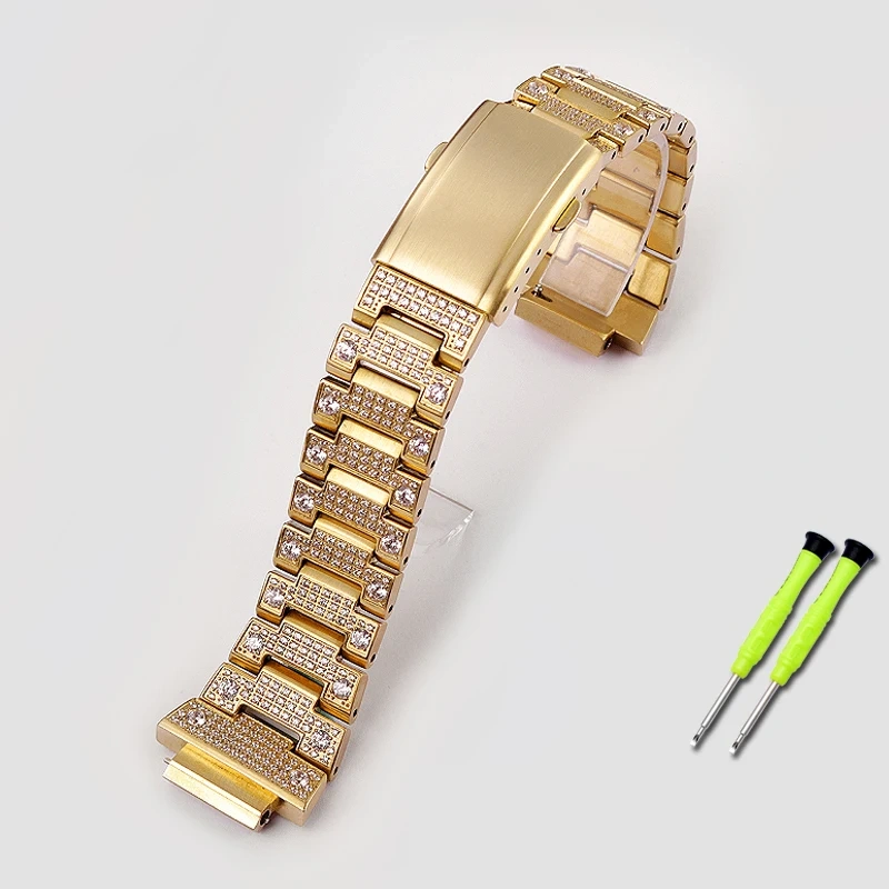 For Casio Watchband Advanced Retrofit Diamond Case Bracelet Stainless Steel WatchStrap DW5600/5610 GMW-B5000 Metal Wristband
