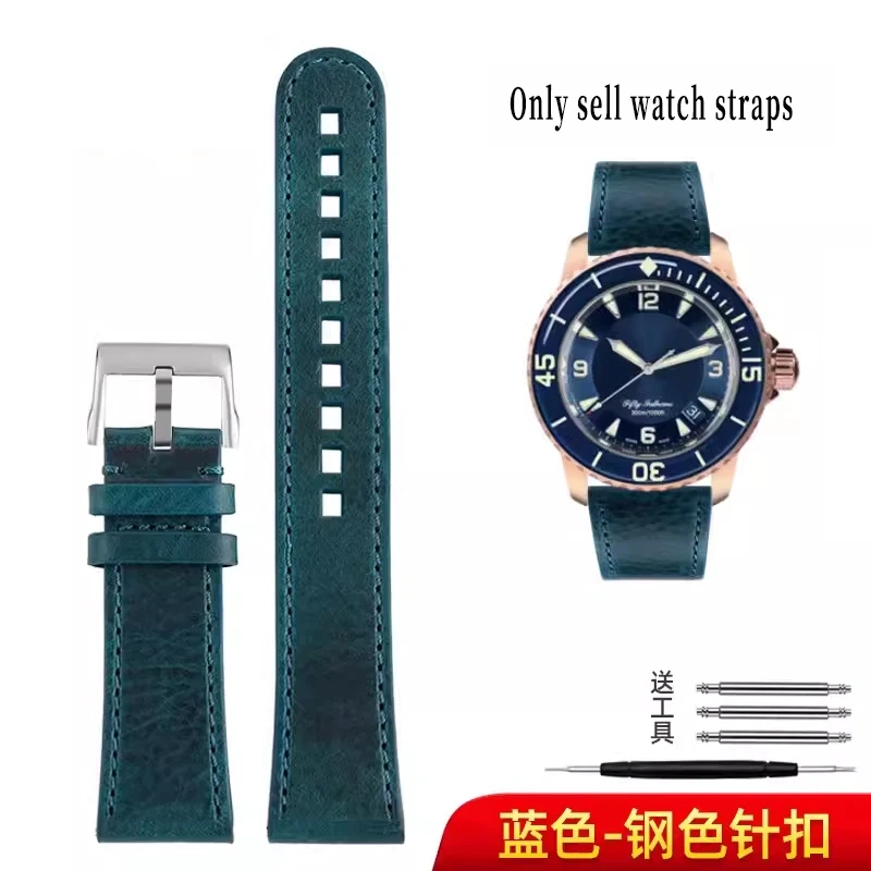 For Blancpain Fifth Fathoms 5000 Genuine leather Watch Strap 5100 Italian cowhide watch band butterfly buckle 23mm Men Bracelet