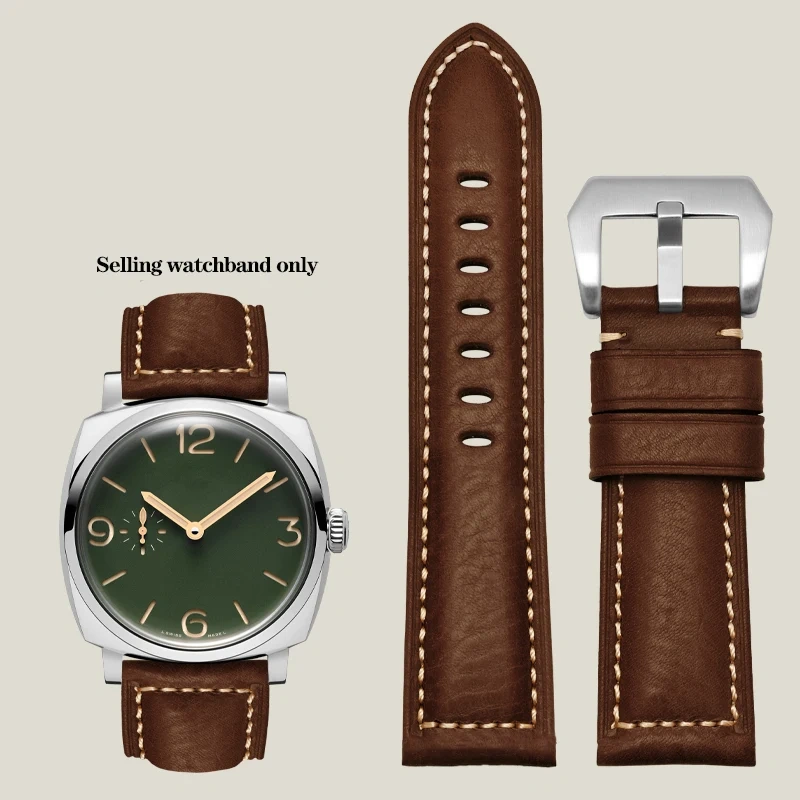 Thickened Italian Watchband For Panerai PAM111 PA441 PAM01661 Lumino Casio PRG-650 Leather Strap Vintage Watchband Bracelet 26mm