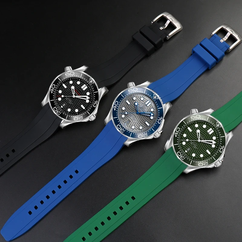 21MM Curved End silicone Rubber watch strap for Rolex Seiko Longines Master Conquest HydroConquest L3 Sport Wristband Universal