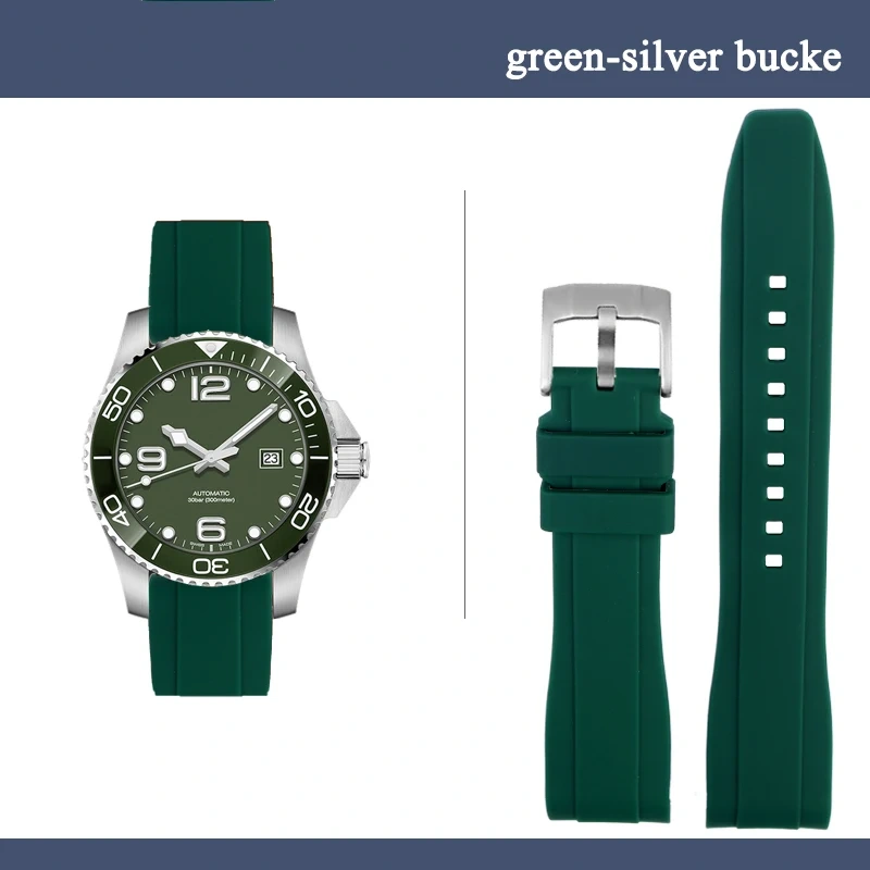 21MM Curved End silicone Rubber watch strap for Rolex Seiko Longines Master Conquest HydroConquest L3 Sport Wristband Universal