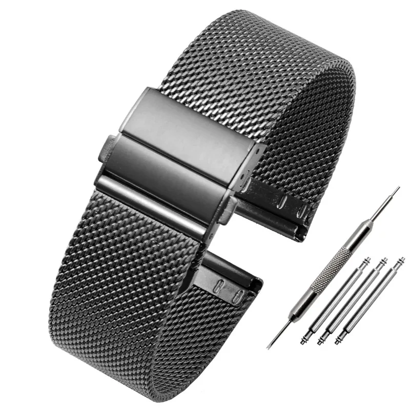 Mesh Milanese Watch Band Quick Release Stainless Steel Bracelet Adjustable Strap Folding Buckle for DW Watch 16mm 18mm 20mm 22mm