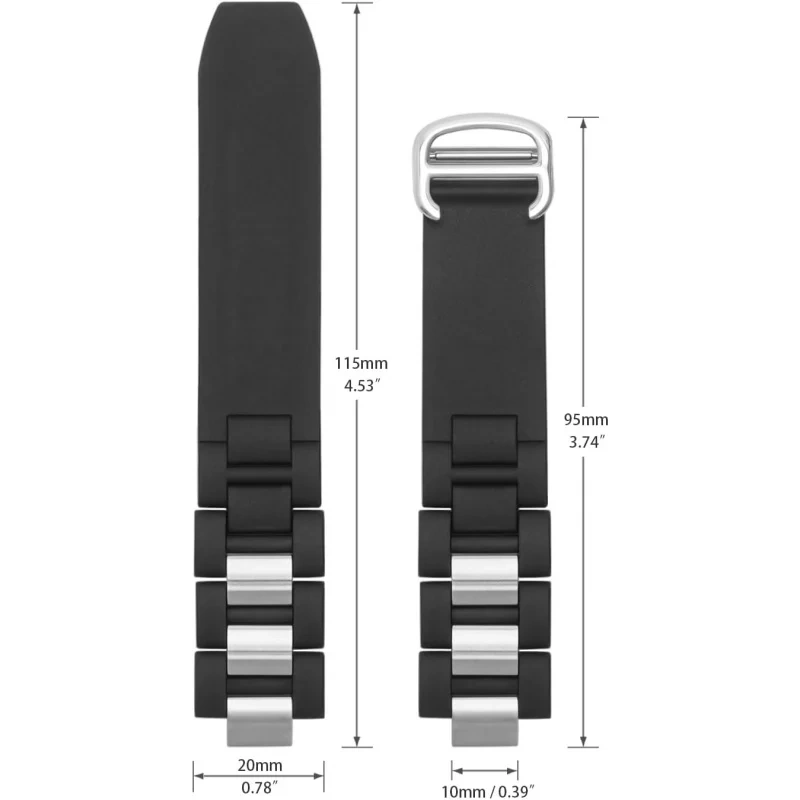 Replacement Silicone Steel Strap for Cartier Must 21 Chronoscaph Autoscaph 20*10mm Black Watch Band Accessories