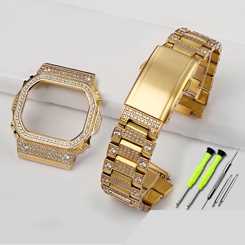 For Casio Watchband Advanced Retrofit Diamond Case Bracelet Stainless Steel WatchStrap DW5600/5610 GMW-B5000 Metal Wristband