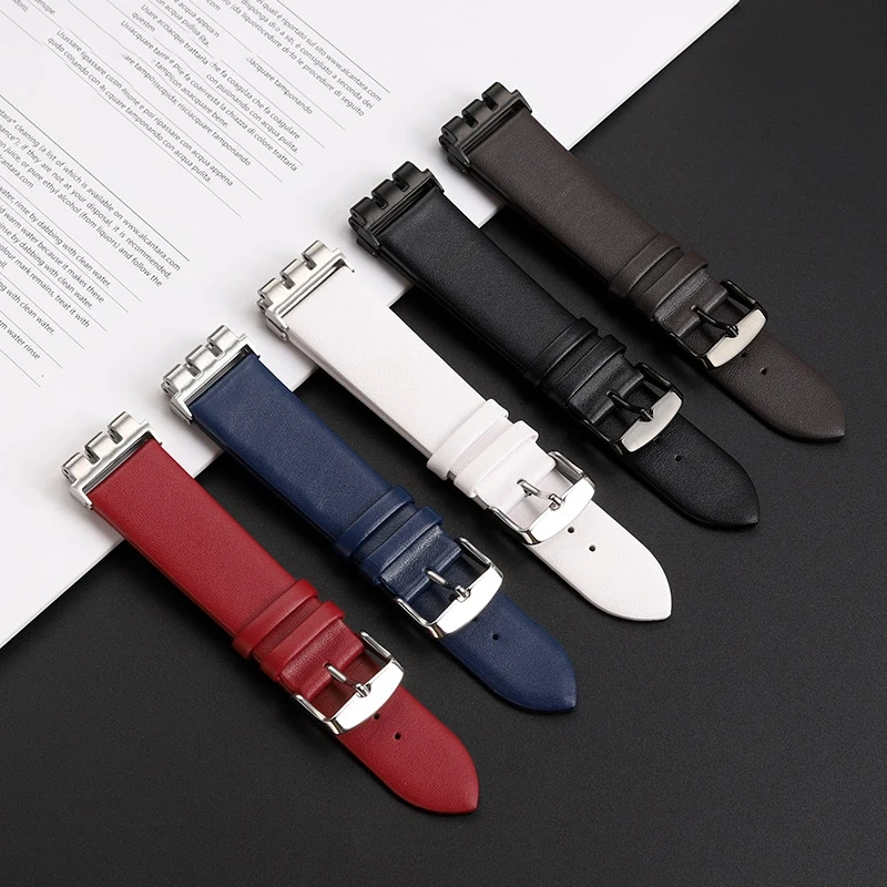 For Swatch YVS420 YVS454 YVS451 YVS400 404 Cow Leather Watch Strap Men and woman Cowhide Watchband Metal Adapter Bracelet 21MM