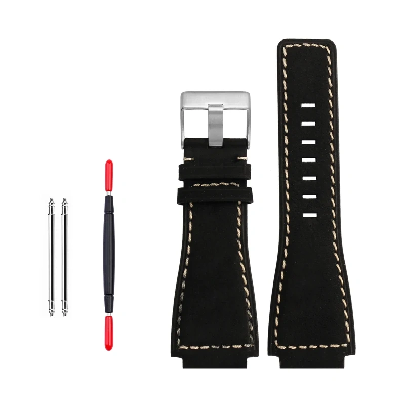 Raised Leather Watch Strap Frosted For Bell Ross Burrought BR0393 BR0392 Silicone Watchband Soft Men Cowhide Wristband 24MM