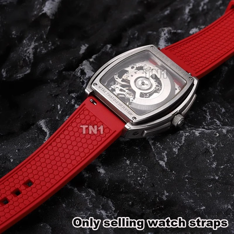 For CIGA design Mechanical watch barrel shaped Bracelet 22mm waterproof fluororubber Watchband quick release men's rubber Strap