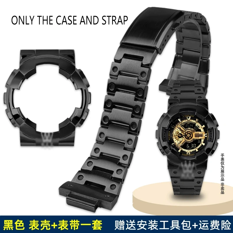 GA110 For G-SHOCK Casio GA-110GB/100/120 Black Warrior Modified Stainless Steel Metal Case wristband Bracelet Men Gold Watch Set