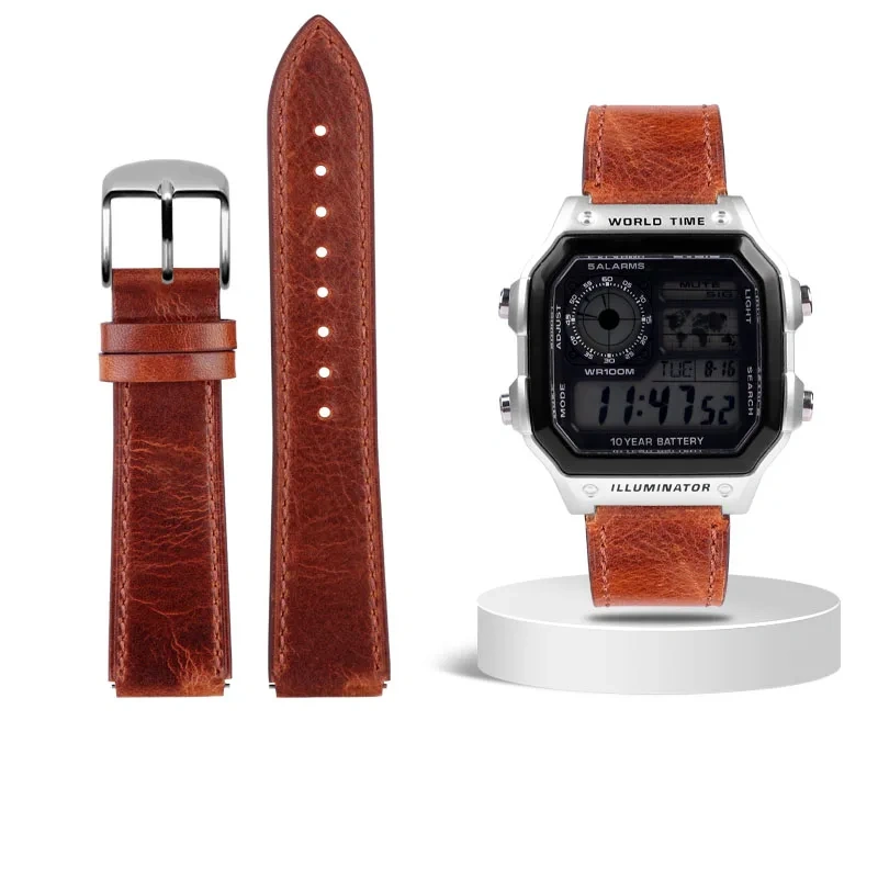 1200 Cow leather Strap 18mm For Casio AE-1200WH/1300/1000/A159W-N1 A158W/A168/f91w/ AQ-230 LA-680 Cowhide Watchband Men Bracelet