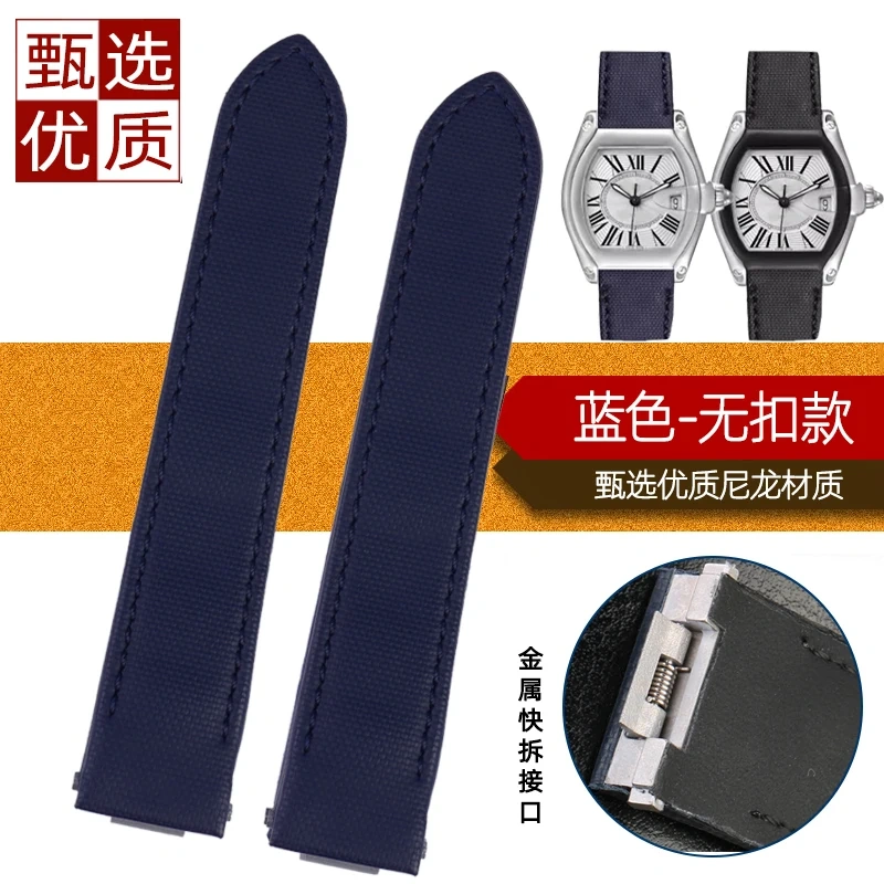 19mm 20mm For Cartier Roadster W6206018 W6206017 Men's Leather Watch Strap Special Quick-Release Folding Buckle Nylon Watch Band