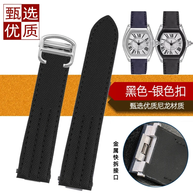 19mm 20mm For Cartier Roadster W6206018 W6206017 Men's Leather Watch Strap Special Quick-Release Folding Buckle Nylon Watch Band