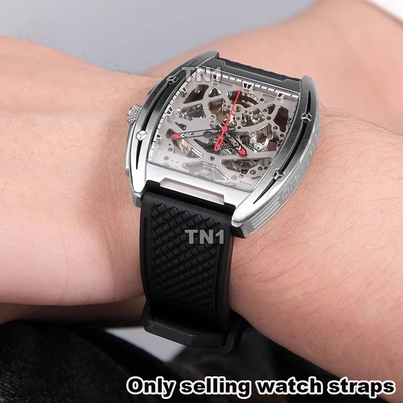 For CIGA design Mechanical watch barrel shaped Bracelet 22mm waterproof fluororubber Watchband quick release men's rubber Strap