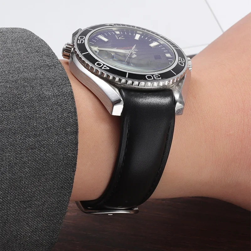 Curved End Leather Strap for Omega MoonSwatch Seamaster Speedmaster 20mm Release Genuine Leather Band accessories