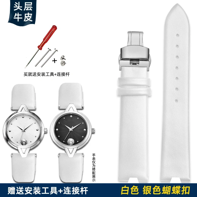 For Versace Cowhide Watch strap SCI080016/SCI070016 Women's Fashion V-notch Cow Leather Watch band White 18MM Ladies' Bracelet