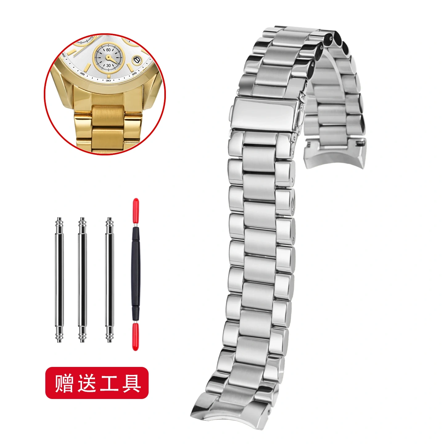 18mm 22mm Stainless Steel Bracelet for Michael Kors MK5798 MK5605 MK5739 Watch Band Replacement for MK Three-eye Gold Watch