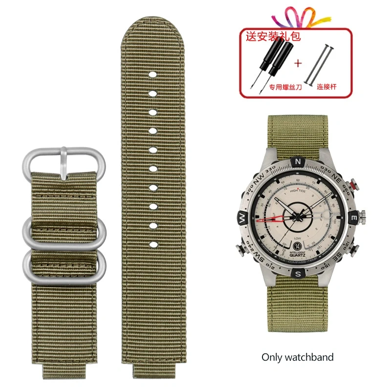 For TIMEX Tide Canvas Convex Strap Male Compass Bracelet T2N721 T2N720 TW2T76500 TW2T76300 Nylon Watchband 24*16MM Wristband