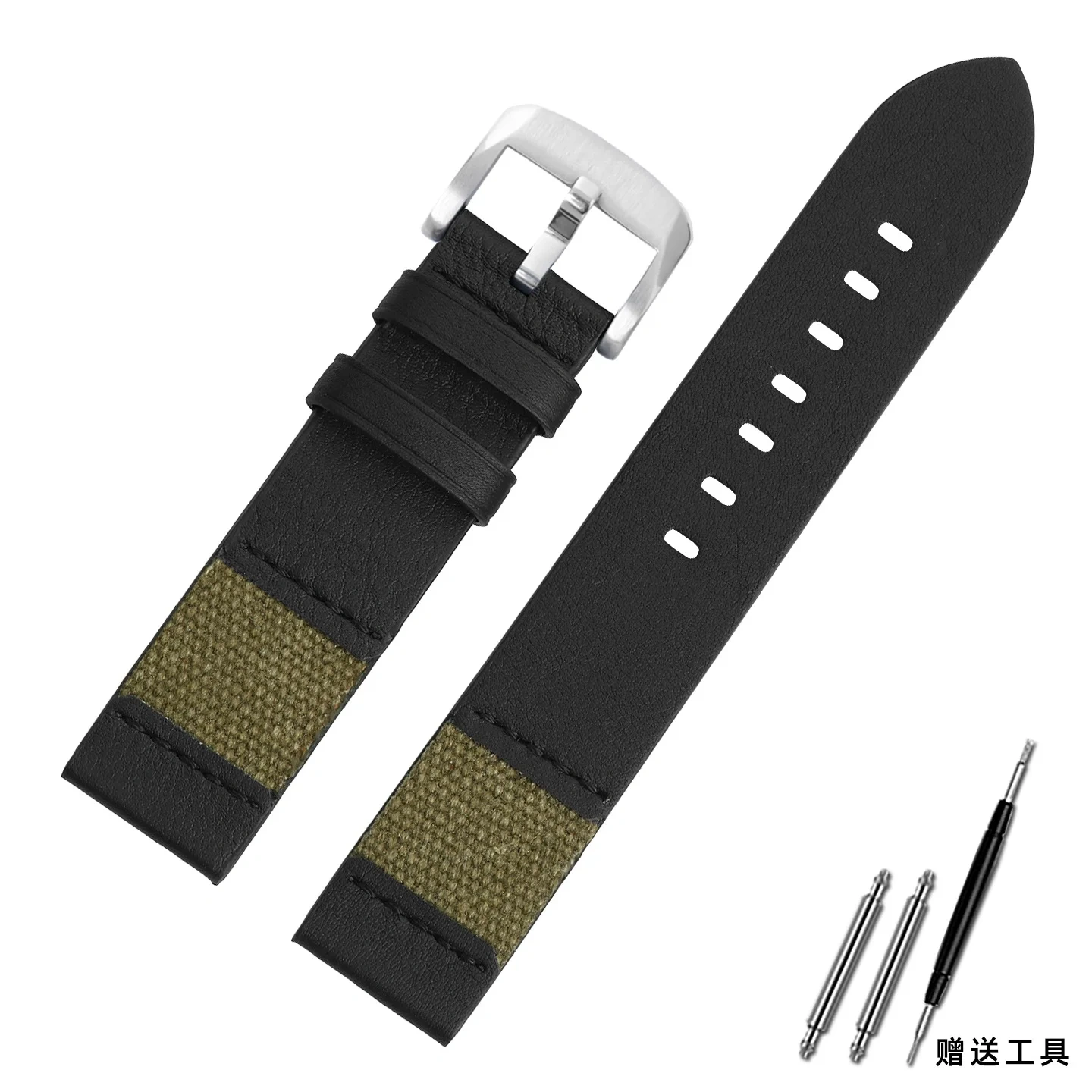 20mm 22mm Hybrid Leather & Canvas Watch Band Strap for Casio Panerai Rolex Tudor Quick Release Replacement Bracelet