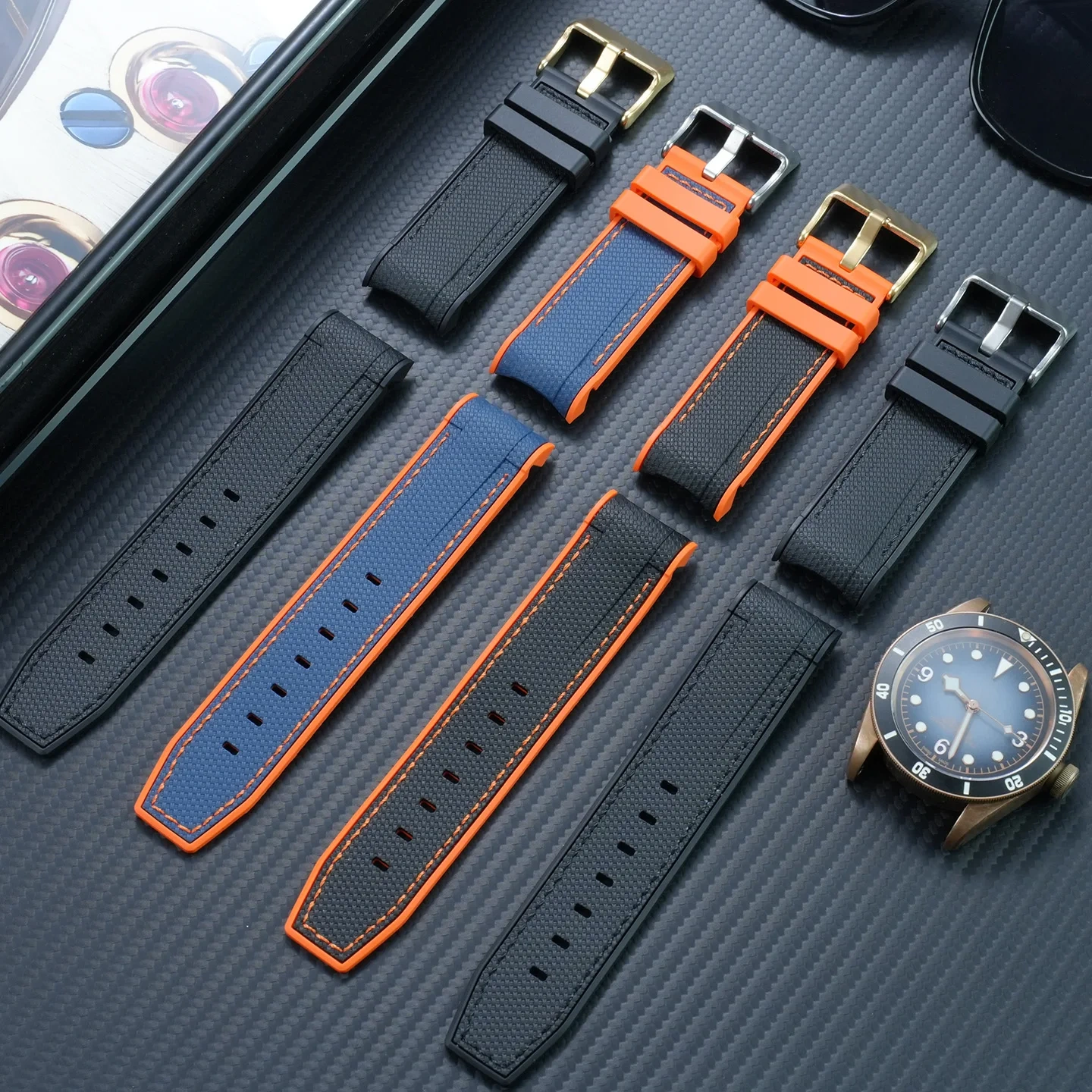 Soft Two-Tone 23mm Silicone Rubber Watch Band Strap Replacement for Tudor Black Bay Bronze 43mm & Blancpain Fifty Fathoms