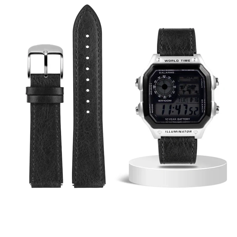1200 Cow leather Strap 18mm For Casio AE-1200WH/1300/1000/A159W-N1 A158W/A168/f91w/ AQ-230 LA-680 Cowhide Watchband Men Bracelet