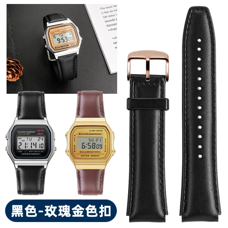 For Casio Vintage Leather Strap A158 A159 A169 F91W AE-1200  AE1300 SGW-300/400 AQ-150W Cowhide Watchband Men‘s Bracelet 18mm