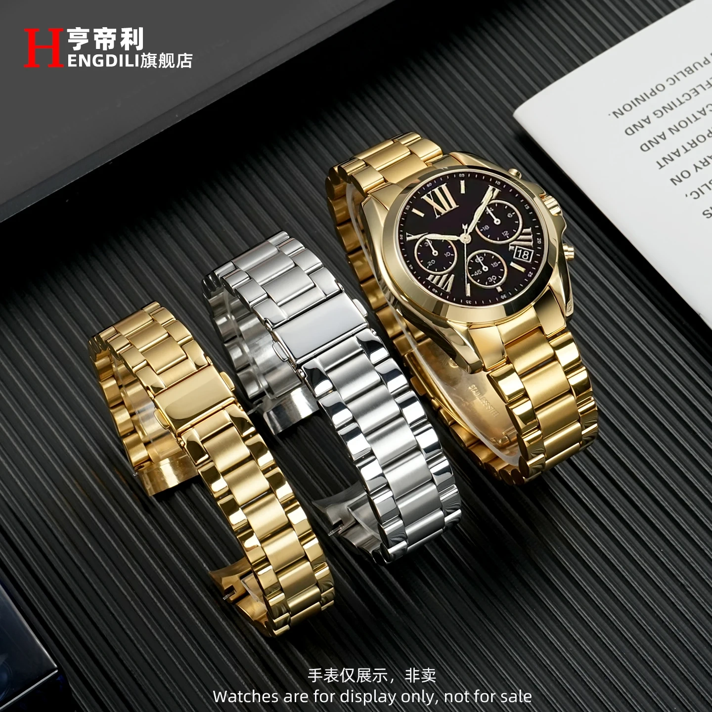 18mm 22mm Stainless Steel Bracelet for Michael Kors MK5798 MK5605 MK5739 Watch Band Replacement for MK Three-eye Gold Watch