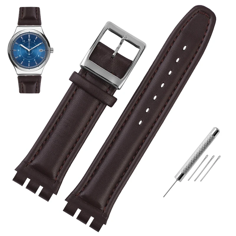 Genuine Leather Watchband For Swatch watch band 17mm 19mm Cowhide Watch Strap Red Black Bracelet Women and Men Watch accessorie