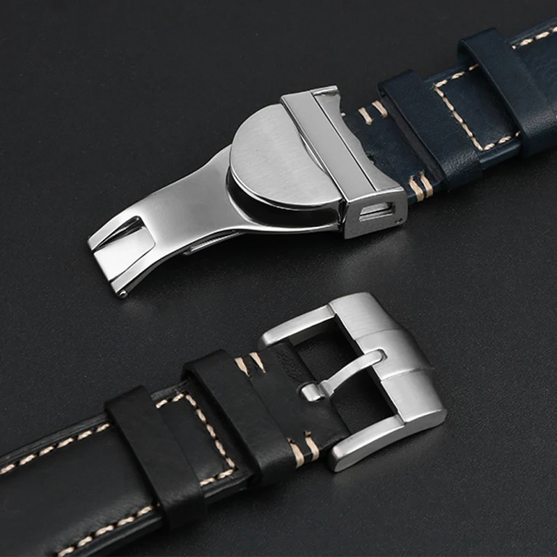High Quality 22mm Strap Brown Vintage Retro Italy Genuine Leather Bracelet For Tudor Watch Band Butterfly Buckle Belt Wristband