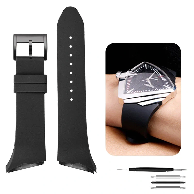For Hamilton H24655331 H24615331 VENTURA Waterproof Silicone Watch Strap Inclined Rubber Black Men's Watchband 25mm Bracelet