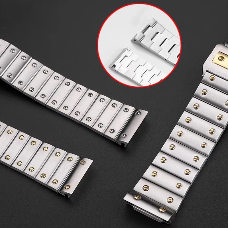 For Cartier Santos Sandoz 100 Men's Watchband Stainless steel Watch Strap Women's Bracelet Butterfly Buckle Accessories 20 23MM