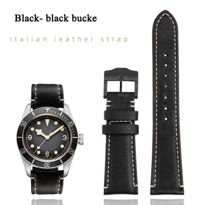 High Quality 22mm Strap Brown Vintage Retro Italy Genuine Leather Bracelet For Tudor Watch Band Butterfly Buckle Belt Wristband