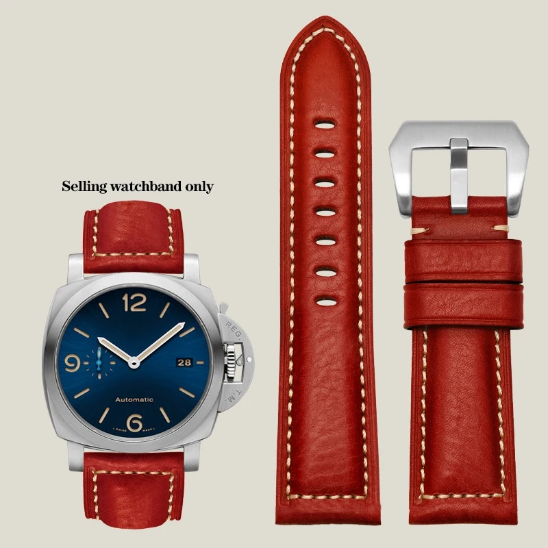 Thickened Italian Watchband For Panerai PAM111 PA441 PAM01661 Lumino Casio PRG-650 Leather Strap Vintage Watchband Bracelet 26mm