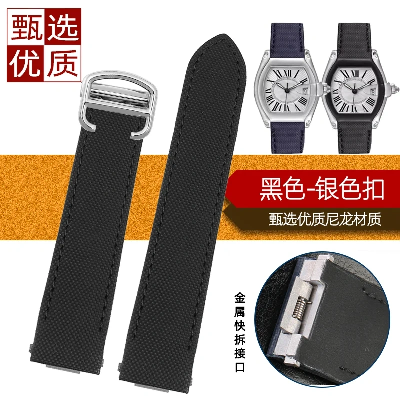 19mm 20mm For Cartier Roadster W6206018 W6206017 Men's Leather Watch Strap Special Quick-Release Folding Buckle Nylon Watch Band