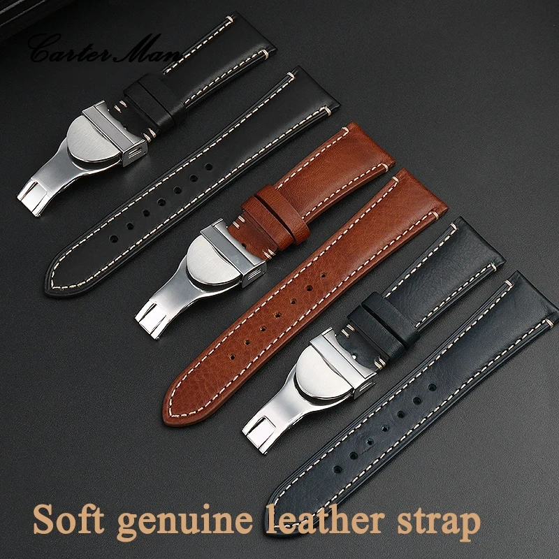 High Quality 22mm Strap Brown Vintage Retro Italy Genuine Leather Bracelet For Tudor Watch Band Butterfly Buckle Belt Wristband