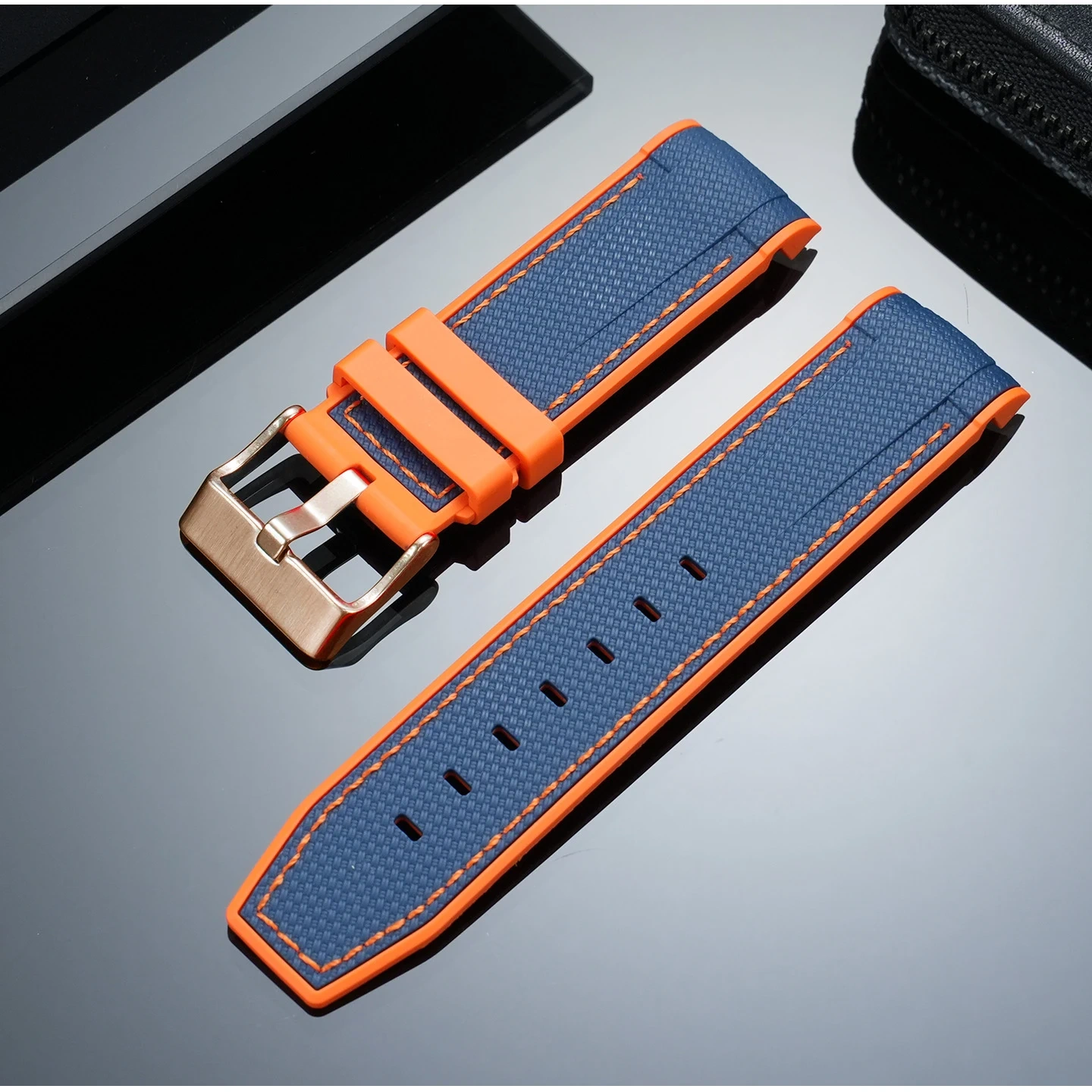 Soft Two-Tone 23mm Silicone Rubber Watch Band Strap Replacement for Tudor Black Bay Bronze 43mm & Blancpain Fifty Fathoms