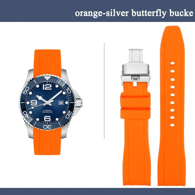 21MM Curved End silicone Rubber watch strap for Rolex Seiko Longines Master Conquest HydroConquest L3 Sport Wristband Universal